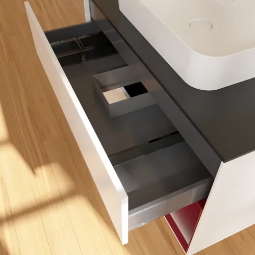 Bild von VILLEROY BOCH Finion Waschbeckenunterschrank, mit Beleuchtung, 2 Auszüge, 1000 x 603 x 501 mm, White Matt Lacquer / Peony Matt Lacquer / Glass Black Matt #F372HBMT