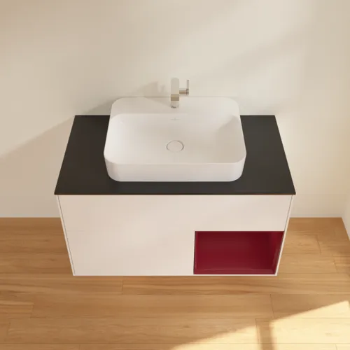 Bild von VILLEROY BOCH Finion Waschbeckenunterschrank, mit Beleuchtung, 2 Auszüge, 1000 x 603 x 501 mm, White Matt Lacquer / Peony Matt Lacquer / Glass Black Matt #F372HBMT