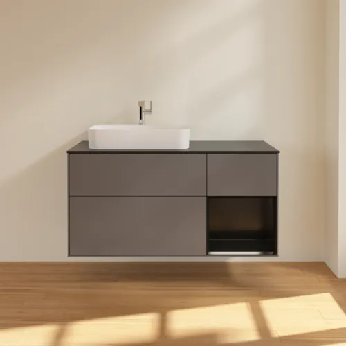 VILLEROY BOCH Finion Waschbeckenunterschrank, mit Beleuchtung, 3 Auszüge, 1200 x 603 x 501 mm, Anthracite Matt Lacquer / Black Matt Lacquer / Glass Black Matt #F402PDGK, Bild 3