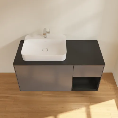 VILLEROY BOCH Finion Waschbeckenunterschrank, mit Beleuchtung, 3 Auszüge, 1200 x 603 x 501 mm, Anthracite Matt Lacquer / Black Matt Lacquer / Glass Black Matt #F402PDGK, Bild 4
