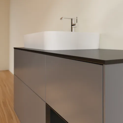 VILLEROY BOCH Finion Waschbeckenunterschrank, mit Beleuchtung, 3 Auszüge, 1200 x 603 x 501 mm, Anthracite Matt Lacquer / Black Matt Lacquer / Glass Black Matt #F402PDGK, Bild 6