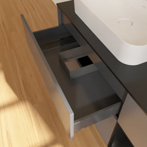 VILLEROY BOCH Finion Waschbeckenunterschrank, mit Beleuchtung, 3 Auszüge, 1200 x 603 x 501 mm, Anthracite Matt Lacquer / Black Matt Lacquer / Glass Black Matt #F402PDGK, Bild 8