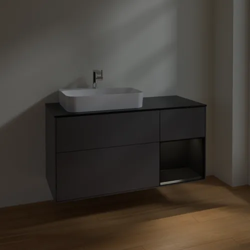 VILLEROY BOCH Finion Waschbeckenunterschrank, mit Beleuchtung, 3 Auszüge, 1200 x 603 x 501 mm, Anthracite Matt Lacquer / Black Matt Lacquer / Glass Black Matt #F402PDGK, Bild 5