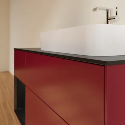 Obrázek VILLEROY BOCH Toaletní skříňka Finion, s osvětlením, 3 výsuvy, 1200 x 603 x 501 mm, Peony Matt Lacquer / Black Matt Lacquer / Glass Black Matt #F392PDHB