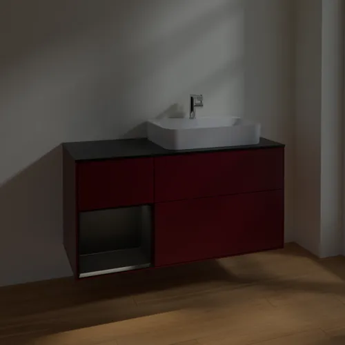 Obrázek VILLEROY BOCH Toaletní skříňka Finion, s osvětlením, 3 výsuvy, 1200 x 603 x 501 mm, Peony Matt Lacquer / Black Matt Lacquer / Glass Black Matt #F392PDHB