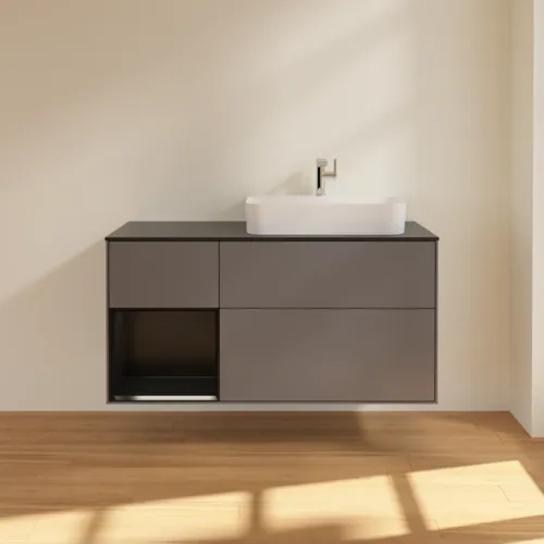 VILLEROY BOCH Finion Waschbeckenunterschrank, mit Beleuchtung, 3 Auszüge, 1200 x 603 x 501 mm, Anthracite Matt Lacquer / Black Matt Lacquer / Glass Black Matt #F392PDGK, Bild 3