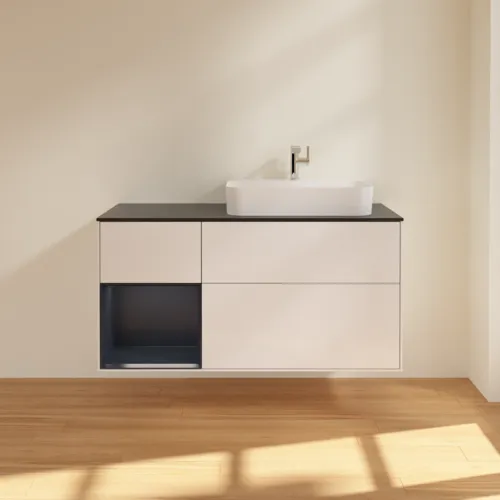 VILLEROY BOCH Finion Waschbeckenunterschrank, mit Beleuchtung, 3 Auszüge, 1200 x 603 x 501 mm, Glossy White Lacquer / Midnight Blue Matt Lacquer / Glass Black Matt #F392HGGF, Bild 3