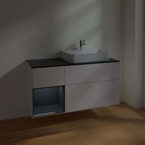 VILLEROY BOCH Finion Waschbeckenunterschrank, mit Beleuchtung, 3 Auszüge, 1200 x 603 x 501 mm, Glossy White Lacquer / Midnight Blue Matt Lacquer / Glass Black Matt #F392HGGF, Bild 5
