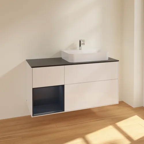 VILLEROY BOCH Finion Waschbeckenunterschrank, mit Beleuchtung, 3 Auszüge, 1200 x 603 x 501 mm, Glossy White Lacquer / Midnight Blue Matt Lacquer / Glass Black Matt #F392HGGF, Bild 2