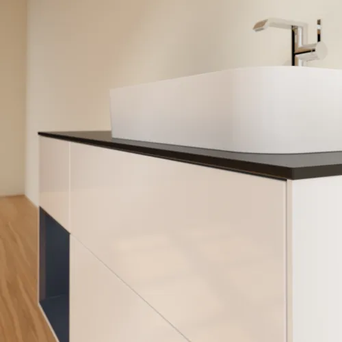 VILLEROY BOCH Finion Waschbeckenunterschrank, mit Beleuchtung, 3 Auszüge, 1200 x 603 x 501 mm, Glossy White Lacquer / Midnight Blue Matt Lacquer / Glass Black Matt #F392HGGF, Bild 6
