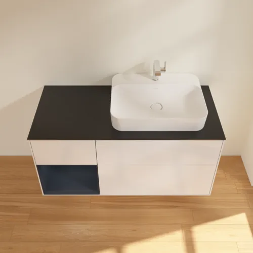 VILLEROY BOCH Finion Waschbeckenunterschrank, mit Beleuchtung, 3 Auszüge, 1200 x 603 x 501 mm, Glossy White Lacquer / Midnight Blue Matt Lacquer / Glass Black Matt #F392HGGF, Bild 4