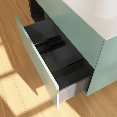 Bild von VILLEROY BOCH Finion Waschbeckenunterschrank, mit Beleuchtung, 3 Auszüge, 1200 x 603 x 501 mm, Olive Matt Lacquer / Black Matt Lacquer / Glass White Matt #F391PDGM