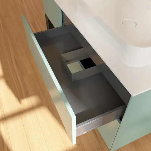 Bild von VILLEROY BOCH Finion Waschbeckenunterschrank, mit Beleuchtung, 3 Auszüge, 1200 x 603 x 501 mm, Olive Matt Lacquer / Black Matt Lacquer / Glass White Matt #F391PDGM