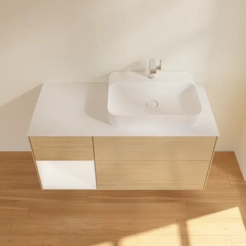 Bild von VILLEROY BOCH Finion Waschbeckenunterschrank, mit Beleuchtung, 3 Auszüge, 1200 x 603 x 501 mm, Oak Veneer / White Matt Lacquer / Glass White Matt #F391MTPC