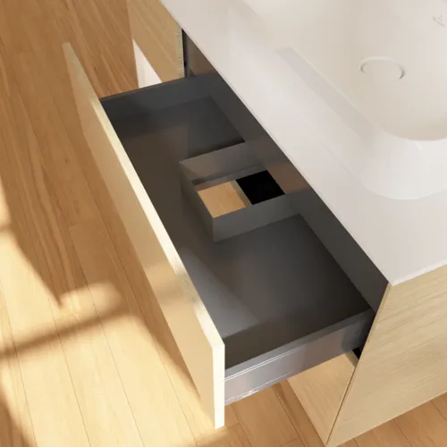 Bild von VILLEROY BOCH Finion Waschbeckenunterschrank, mit Beleuchtung, 3 Auszüge, 1200 x 603 x 501 mm, Oak Veneer / White Matt Lacquer / Glass White Matt #F391MTPC