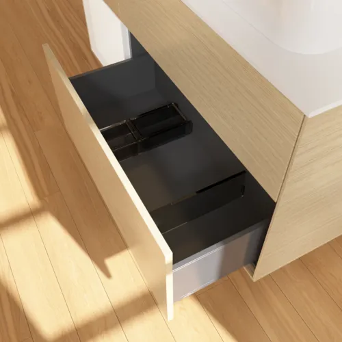 Bild von VILLEROY BOCH Finion Waschbeckenunterschrank, mit Beleuchtung, 3 Auszüge, 1200 x 603 x 501 mm, Oak Veneer / White Matt Lacquer / Glass White Matt #F391MTPC