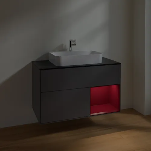Bild von VILLEROY BOCH Finion Waschbeckenunterschrank, mit Beleuchtung, 2 Auszüge, 1000 x 603 x 501 mm, Anthracite Matt Lacquer / Peony Matt Lacquer / Glass Black Matt #F372HBGK