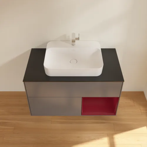 Bild von VILLEROY BOCH Finion Waschbeckenunterschrank, mit Beleuchtung, 2 Auszüge, 1000 x 603 x 501 mm, Anthracite Matt Lacquer / Peony Matt Lacquer / Glass Black Matt #F372HBGK