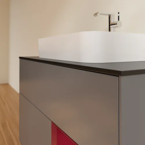 Bild von VILLEROY BOCH Finion Waschbeckenunterschrank, mit Beleuchtung, 2 Auszüge, 1000 x 603 x 501 mm, Anthracite Matt Lacquer / Peony Matt Lacquer / Glass Black Matt #F372HBGK