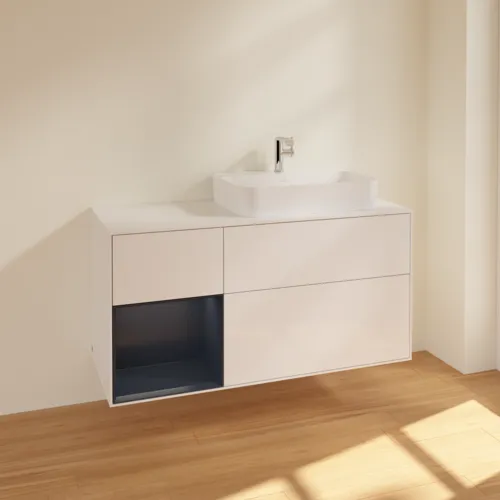 Bild von VILLEROY BOCH Finion Waschbeckenunterschrank, mit Beleuchtung, 3 Auszüge, 1200 x 603 x 501 mm, Glossy White Lacquer / Midnight Blue Matt Lacquer / Glass White Matt #F391HGGF