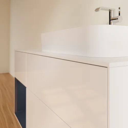 Bild von VILLEROY BOCH Finion Waschbeckenunterschrank, mit Beleuchtung, 3 Auszüge, 1200 x 603 x 501 mm, Glossy White Lacquer / Midnight Blue Matt Lacquer / Glass White Matt #F391HGGF