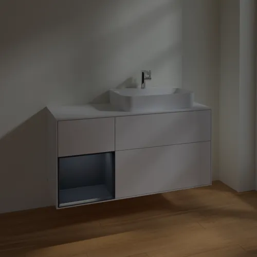 Bild von VILLEROY BOCH Finion Waschbeckenunterschrank, mit Beleuchtung, 3 Auszüge, 1200 x 603 x 501 mm, Glossy White Lacquer / Midnight Blue Matt Lacquer / Glass White Matt #F391HGGF
