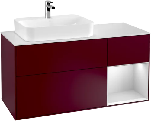 VILLEROY BOCH Finion Vanity unit, with lighting, 3 pull-out compartments, 1200 x 603 x 501 mm, Peony Matt Lacquer / White Matt Lacquer / Glass White Matt #F401MTHB resmi