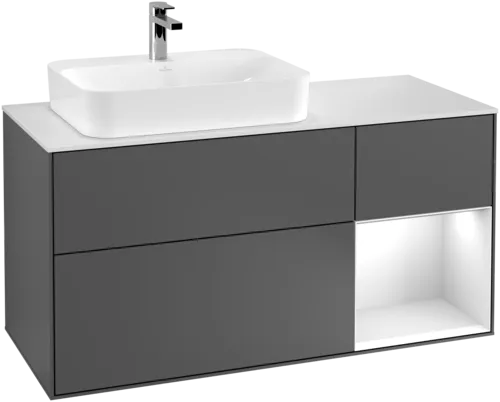 VILLEROY BOCH Finion Vanity unit, with lighting, 3 pull-out compartments, 1200 x 603 x 501 mm, Anthracite Matt Lacquer / White Matt Lacquer / Glass White Matt #F401MTGK resmi
