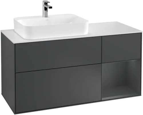 VILLEROY BOCH Finion Vanity unit, with lighting, 3 pull-out compartments, 1200 x 603 x 501 mm, Midnight Blue Matt Lacquer / Midnight Blue Matt Lacquer / Glass White Matt #F401HGHG resmi