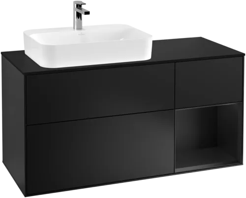 VILLEROY BOCH Finion Vanity unit, with lighting, 3 pull-out compartments, 1200 x 603 x 501 mm, Black Matt Lacquer / Black Matt Lacquer / Glass Black Matt #F402PDPD resmi