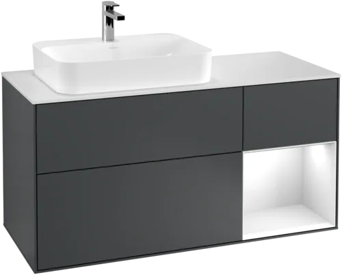 VILLEROY BOCH Finion Vanity unit, with lighting, 3 pull-out compartments, 1200 x 603 x 501 mm, Midnight Blue Matt Lacquer / Glossy White Lacquer / Glass White Matt #F401GFHG resmi