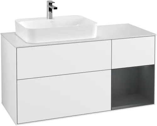 VILLEROY BOCH Finion Vanity unit, with lighting, 3 pull-out compartments, 1200 x 603 x 501 mm, Glossy White Lacquer / Midnight Blue Matt Lacquer / Glass White Matt #F401HGGF resmi
