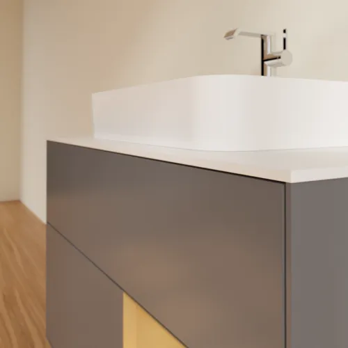 Bild von VILLEROY BOCH Finion Waschbeckenunterschrank, mit Beleuchtung, 2 Auszüge, 1000 x 603 x 501 mm, Anthracite Matt Lacquer / Gold Matt Lacquer / Glass White Matt #F371HFGK