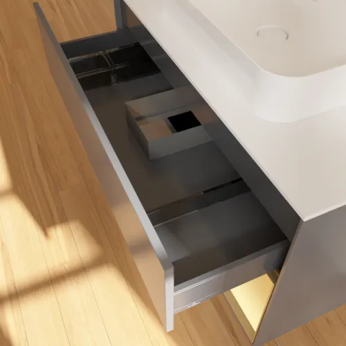 Bild von VILLEROY BOCH Finion Waschbeckenunterschrank, mit Beleuchtung, 2 Auszüge, 1000 x 603 x 501 mm, Anthracite Matt Lacquer / Gold Matt Lacquer / Glass White Matt #F371HFGK