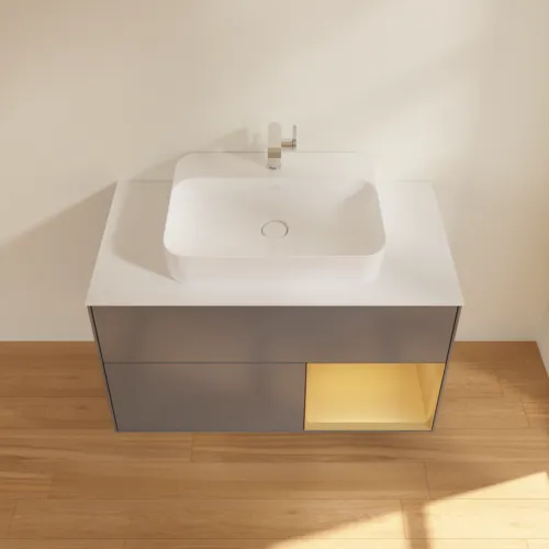 Bild von VILLEROY BOCH Finion Waschbeckenunterschrank, mit Beleuchtung, 2 Auszüge, 1000 x 603 x 501 mm, Anthracite Matt Lacquer / Gold Matt Lacquer / Glass White Matt #F371HFGK