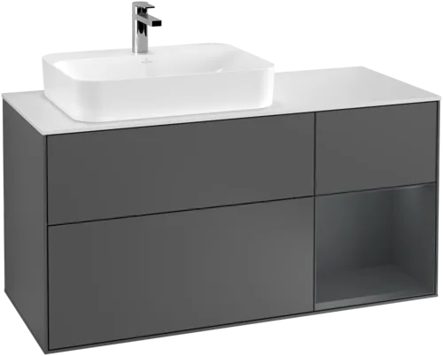 VILLEROY BOCH Finion Vanity unit, with lighting, 3 pull-out compartments, 1200 x 603 x 501 mm, Anthracite Matt Lacquer / Midnight Blue Matt Lacquer / Glass White Matt #F401HGGK resmi