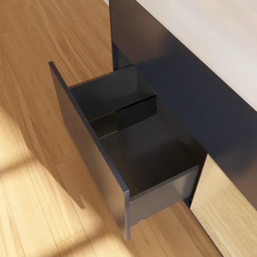 VILLEROY BOCH Finion Waschbeckenunterschrank, mit Beleuchtung, 2 Auszüge, 1000 x 603 x 501 mm, Midnight Blue Matt Lacquer / Oak Veneer / Glass White Matt #F371PCHG, Bild 7