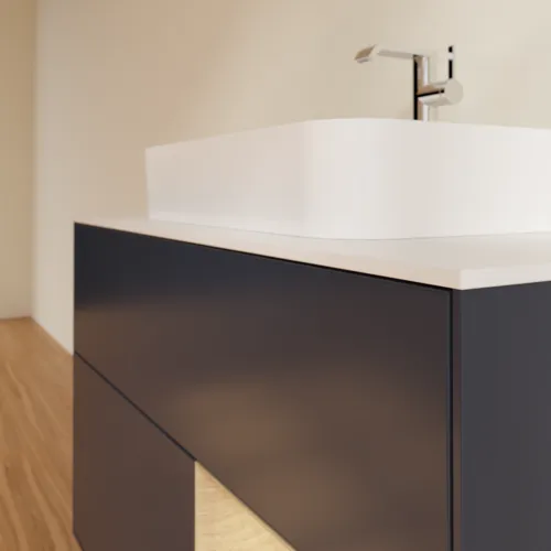 VILLEROY BOCH Finion Waschbeckenunterschrank, mit Beleuchtung, 2 Auszüge, 1000 x 603 x 501 mm, Midnight Blue Matt Lacquer / Oak Veneer / Glass White Matt #F371PCHG, Bild 6