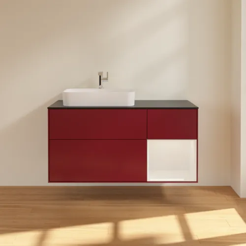 VILLEROY BOCH Finion Waschbeckenunterschrank, mit Beleuchtung, 3 Auszüge, 1200 x 603 x 501 mm, Peony Matt Lacquer / Glossy White Lacquer / Glass Black Matt #F402GFHB, Bild 3