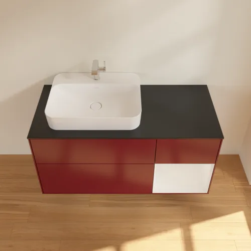 VILLEROY BOCH Finion Waschbeckenunterschrank, mit Beleuchtung, 3 Auszüge, 1200 x 603 x 501 mm, Peony Matt Lacquer / Glossy White Lacquer / Glass Black Matt #F402GFHB, Bild 4