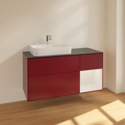 VILLEROY BOCH Finion Waschbeckenunterschrank, mit Beleuchtung, 3 Auszüge, 1200 x 603 x 501 mm, Peony Matt Lacquer / Glossy White Lacquer / Glass Black Matt #F402GFHB, Bild 2