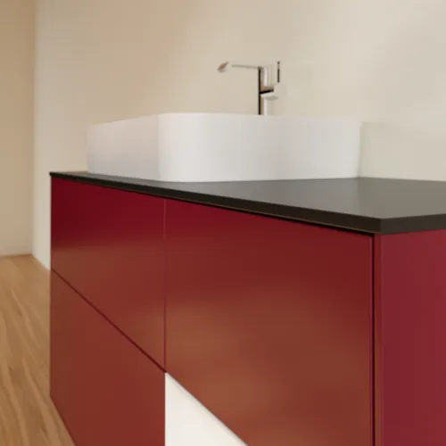 VILLEROY BOCH Finion Waschbeckenunterschrank, mit Beleuchtung, 3 Auszüge, 1200 x 603 x 501 mm, Peony Matt Lacquer / Glossy White Lacquer / Glass Black Matt #F402GFHB, Bild 6