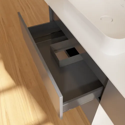 Obrázek VILLEROY BOCH Toaletní skříňka Finion, s osvětlením, 3 výsuvy, 1200 x 603 x 501 mm, antracit matný lak / lesklý bílý lak / sklo bílé matné #F401GFGK