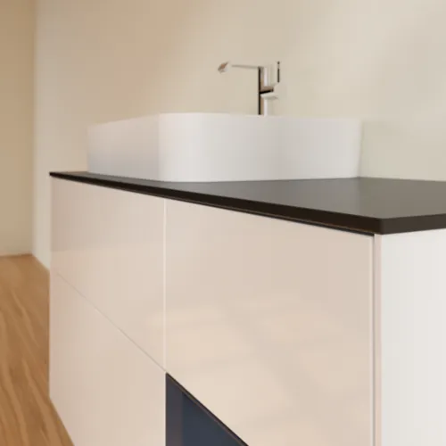 VILLEROY BOCH Finion Waschbeckenunterschrank, mit Beleuchtung, 3 Auszüge, 1200 x 603 x 501 mm, Glossy White Lacquer / Midnight Blue Matt Lacquer / Glass Black Matt #F402HGGF, Bild 6
