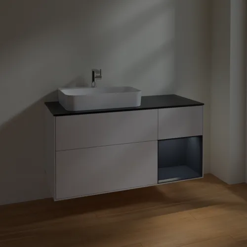 VILLEROY BOCH Finion Waschbeckenunterschrank, mit Beleuchtung, 3 Auszüge, 1200 x 603 x 501 mm, Glossy White Lacquer / Midnight Blue Matt Lacquer / Glass Black Matt #F402HGGF, Bild 5