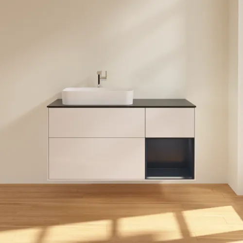 VILLEROY BOCH Finion Waschbeckenunterschrank, mit Beleuchtung, 3 Auszüge, 1200 x 603 x 501 mm, Glossy White Lacquer / Midnight Blue Matt Lacquer / Glass Black Matt #F402HGGF, Bild 3