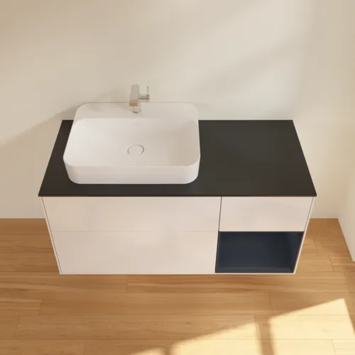 VILLEROY BOCH Finion Waschbeckenunterschrank, mit Beleuchtung, 3 Auszüge, 1200 x 603 x 501 mm, Glossy White Lacquer / Midnight Blue Matt Lacquer / Glass Black Matt #F402HGGF, Bild 4
