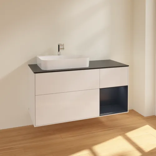 VILLEROY BOCH Finion Waschbeckenunterschrank, mit Beleuchtung, 3 Auszüge, 1200 x 603 x 501 mm, Glossy White Lacquer / Midnight Blue Matt Lacquer / Glass Black Matt #F402HGGF, Bild 2