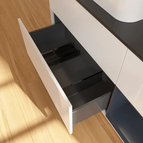 VILLEROY BOCH Finion Waschbeckenunterschrank, mit Beleuchtung, 3 Auszüge, 1200 x 603 x 501 mm, Glossy White Lacquer / Midnight Blue Matt Lacquer / Glass Black Matt #F402HGGF, Bild 7