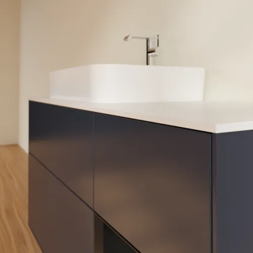 VILLEROY BOCH Finion Waschbeckenunterschrank, mit Beleuchtung, 3 Auszüge, 1200 x 603 x 501 mm, Midnight Blue Matt Lacquer / Black Matt Lacquer / Glass White Matt #F401PDHG, Bild 6
